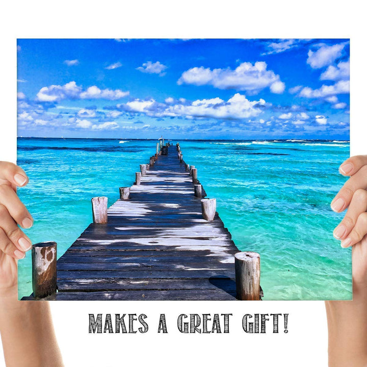 Dock Across the Ocean - 8 x 10" Print Wall Art Ready to Frame. Home D?cor, Office D?cor, Beach Decor &amp; Unique Wall Print. Great Addition for Tropical Decor &amp; Parties. Perfect Gift for Beach Lovers