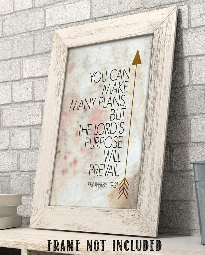 Proverbs 19:21-"You Can Make Many Plans-Lord Will Prevail"-Bible Verse Wall Art- 8x10"- Scripture Wall Print-Ready to Frame. Distressed Parchment Print Design. Home Decor-Office D?cor-Christian Gifts.