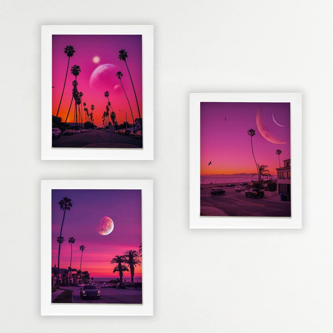 Purple Moons in Paradise Trio- 3 Image Set- Tropical Wall Art Prints- 8 x 10"s- Ready to Frame. Perfect Island Beach Pictures for Home-Beach House-Ocean Themed Decor. Great Gift for Beach Lovers!