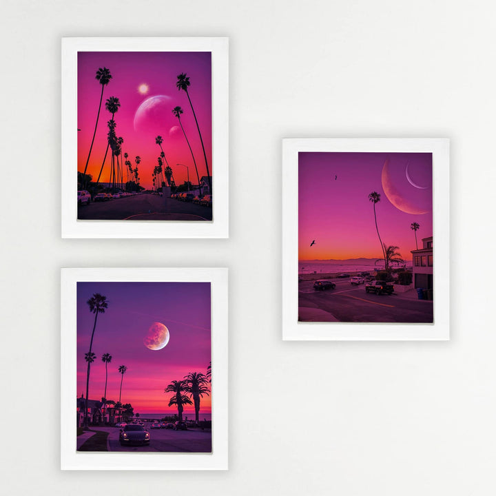 Purple Moons in Paradise Trio- 3 Image Set- Tropical Wall Art Prints- 8 x 10"s- Ready to Frame. Perfect Island Beach Pictures for Home-Beach House-Ocean Themed Decor. Great Gift for Beach Lovers!