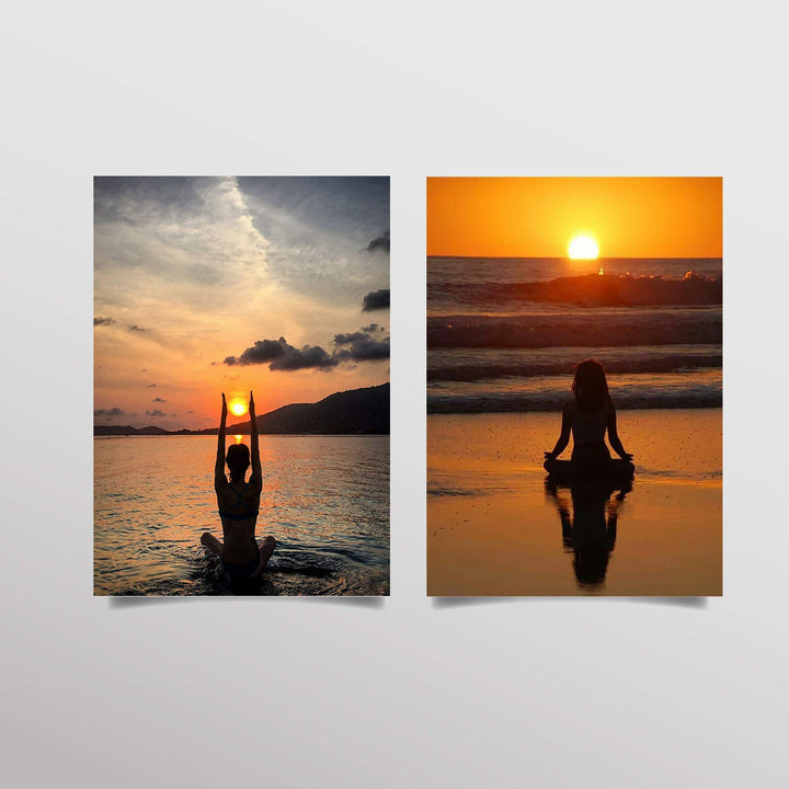 Yoga-Beach Zen at Sunset - 2 Image Set- 8 x 10"s Print Wall Art Ready to Frame. Home D?cor, Office D?cor &amp; Wall Print. Make a Perfect Inspiration Gift for Yoga &amp; Beach Lovers