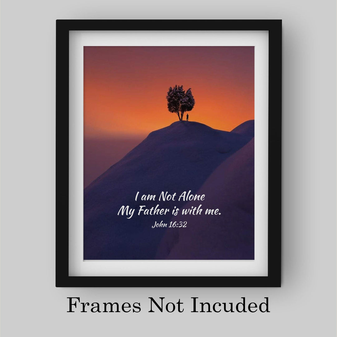 I Am Not Alone on Mountaintop- John 16:32- Bible Verse Wall Art. 8x10- Scripture Wall Art- Ready to Frame. Home D?cor, Office D?cor &amp; Christian Wall Art. Perfect for Anyone Needing Inspirational Verse
