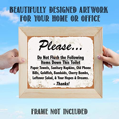 "Do Not Flush Down Toilet-Napkins, Bombs, Hope &amp; Dreams"- Funny Vintage Bathroom Sign- 8 x 10"