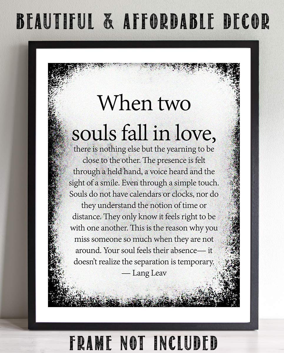 When Two Souls Fall in Love- Love Wall Art Print-8 x 10" Wall Decor-Ready to Frame. Distressed Love Letter Print by Lang Leav. Home-Bedroom-Romantic Decor. Lasting Loving Gift Expressing Feelings.