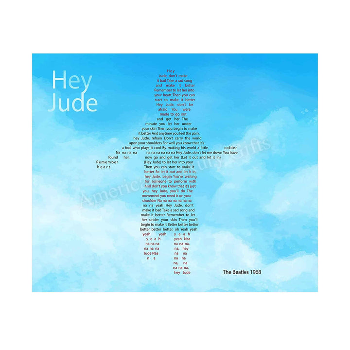 Beatles Song Lyrics Wall Art-"Hey Jude"- 8 x 10 Art Print Ready to Frame. Modern Home-Office-Studio-School Decor. Perfect Gift for Musicians, Beatles Fans &amp; Inspiration. Paul McCartney Ballad for Son.