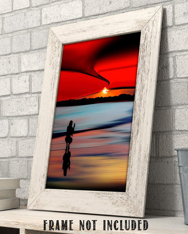 Perfect Pastels Beach Sunset-8 x 10" Print Wall Decor Art-Ready to Frame. Home-Office-Study D?cor. Girl Capturing Beautiful Neon Sunset-Cloud Swirls. Beautiful Gift for Nature-Beach-Photography Lovers