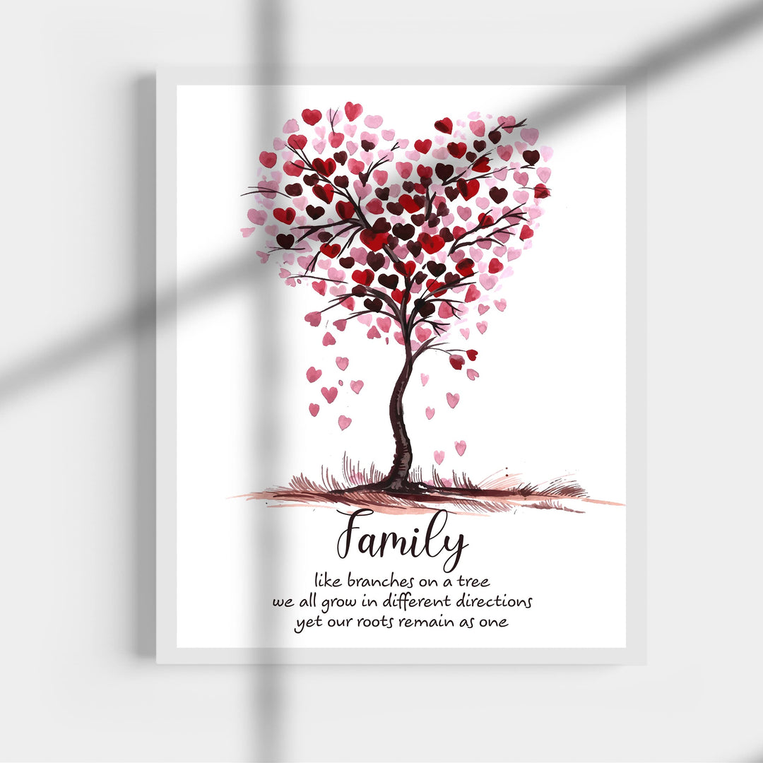 Family -Our Roots Remain As One Tree of Hearts Wall Art Sign -11 x 14" Inspirational Poster Print -Ready to Frame. Perfect Home-Welcome-Cabin-Lake-Living Room Decor. Great Housewarming Gift!