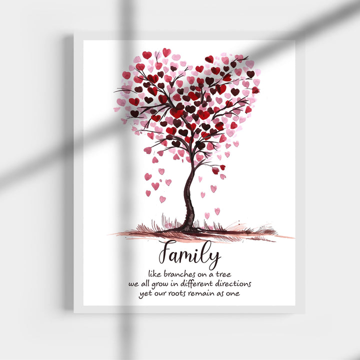 Family -Our Roots Remain As One Tree of Hearts Wall Art Sign -11 x 14" Inspirational Poster Print -Ready to Frame. Perfect Home-Welcome-Cabin-Lake-Living Room Decor. Great Housewarming Gift!