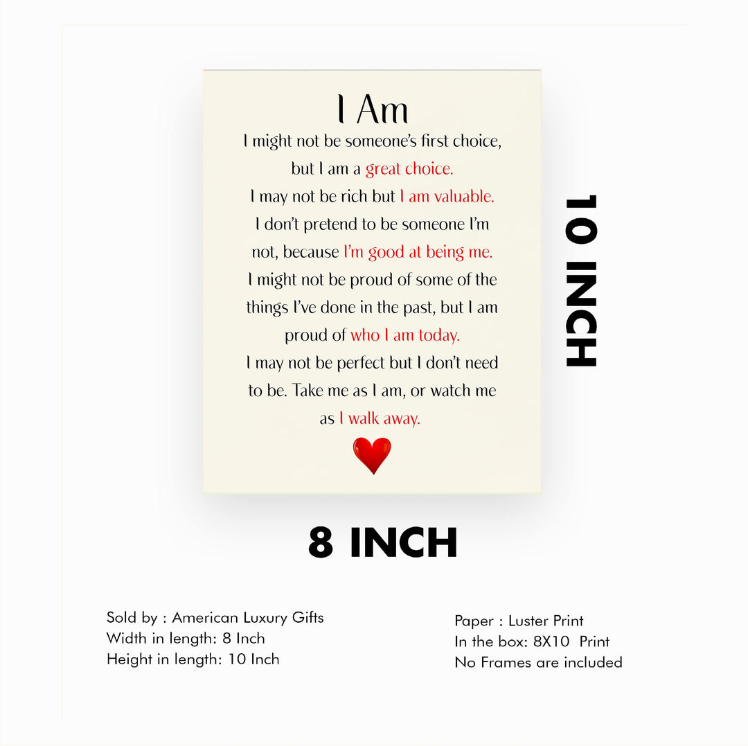 I Am Valuable- Inspirational Quotes Wall Art Print -10x8"-Ready to Frame. Motivational Word Wall Sign. Home-Office-School Decor. Great Sign For Building Confidence!