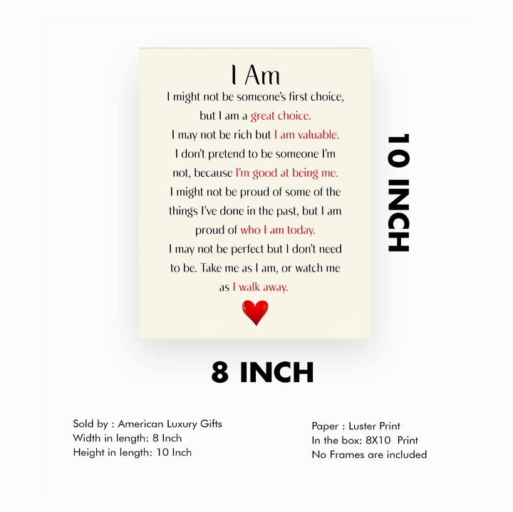 I Am Valuable- Inspirational Quotes Wall Art Print -10x8"-Ready to Frame. Motivational Word Wall Sign. Home-Office-School Decor. Great Sign For Building Confidence!