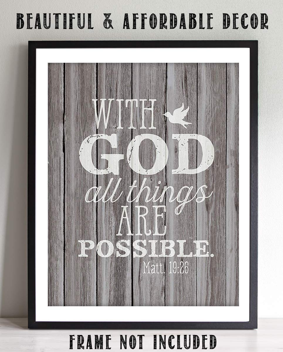With God- All Things Are Possible- Matthew 19:26. Bible Verse Wall Art- 8x10 Rustic Wood Sign Image- Ready to Frame- Scripture Wall Decor-Home D?cor-Christian Gifts. Inspiring &amp; Encouraging Verse.