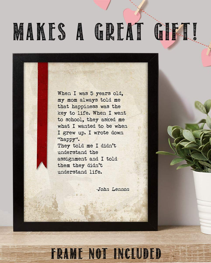John Lennon Quotes Wall Art-"I Want To Be Happy When I Grow Up!"- 8 x 10" Silhouette Art Print-Ready to Frame. Modern Home-Office-Studio-Cave D?cor. Perfect Gift For All Beatles Fans &amp; Inspiration.