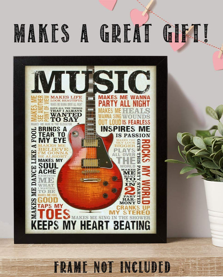 Love of Music- Guitar Quotes Wall Art- 8 x 10 Funny Wall Print- Ready To Frame- Typography Print of Fun Music Sayings. Home Decor- Bar- Man Cave Decor. Perfect Gift for All Music Fans.