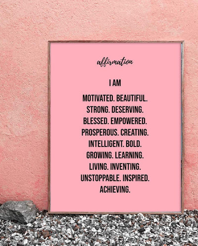 Affirmations-I Am Motivated-Beautiful-Strong. Inspirational Wall Print. 8 x 10" Motivational Wall Art-Ready to Frame. Ideal for Home-Office-School D?cor. Positive Self Talk For All Young Women!