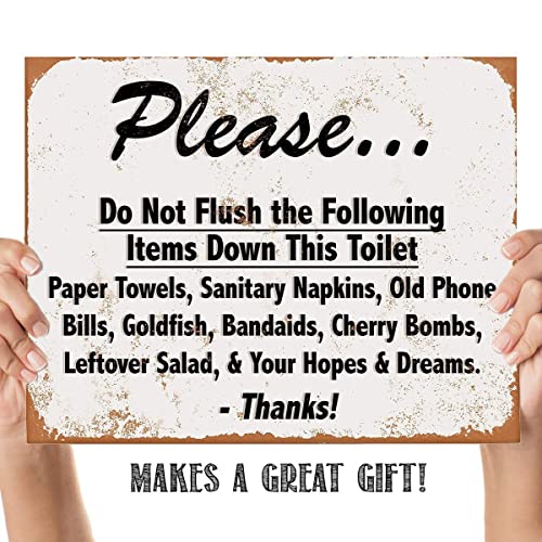 "Do Not Flush Down Toilet-Napkins, Bombs, Hope &amp; Dreams"- Funny Vintage Bathroom Sign- 8 x 10"