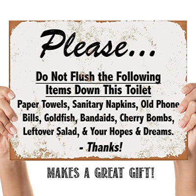 "Do Not Flush Down Toilet-Napkins, Bombs, Hope & Dreams"- Funny Vintage Bathroom Sign- 8 x 10"