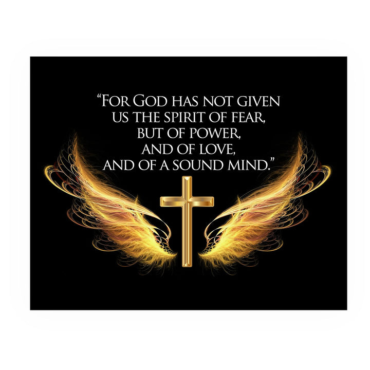 For God Has Given Us A Spirit of Power- 2 Timothy 1:7- Bible Verse Wall Art- 10 x 8" Scripture Wall Print w/Cross &amp; Angel Wings-Ready to Frame. Home-Office-Church Decor. Great Christian Gift!