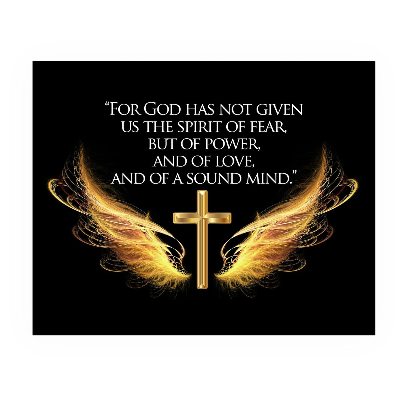 For God Has Given Us A Spirit of Power- 2 Timothy 1:7- Bible Verse Wall Art- 10 x 8" Scripture Wall Print w/Cross & Angel Wings-Ready to Frame. Home-Office-Church Decor. Great Christian Gift!