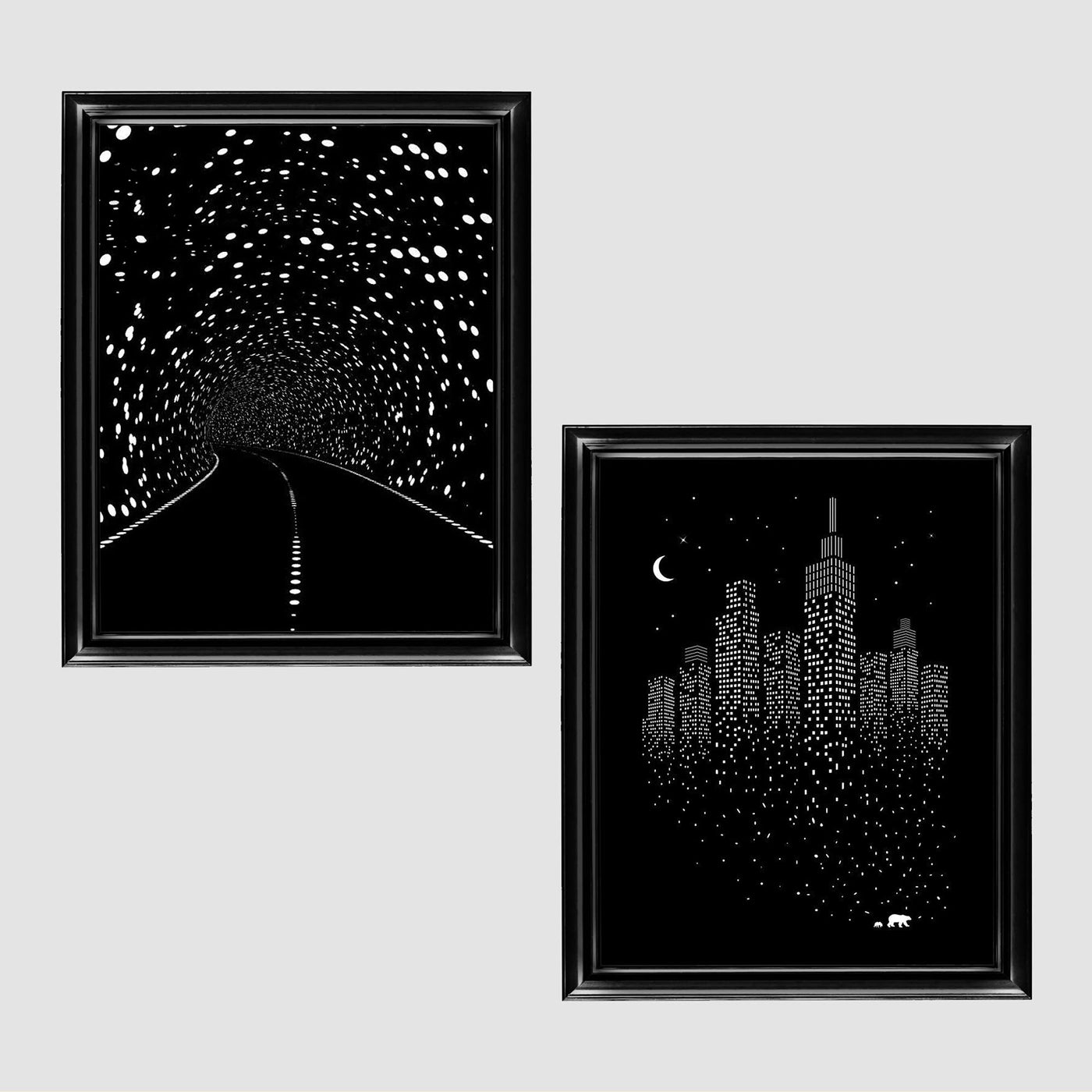 Illusive Road to Minimal City- Optical Illusion Prints Set (2) 8 x 10"- Abstract Wall Art-Ready to Frame. Modern Home-Studio-Office-Dorm D?cor. Very Cool Gift for Illusion Art Fans.