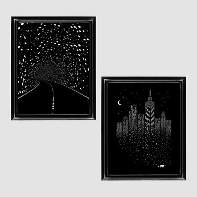 Illusive Road to Minimal City- Optical Illusion Prints Set (2) 8 x 10"- Abstract Wall Art-Ready to Frame. Modern Home-Studio-Office-Dorm D?cor. Very Cool Gift for Illusion Art Fans.