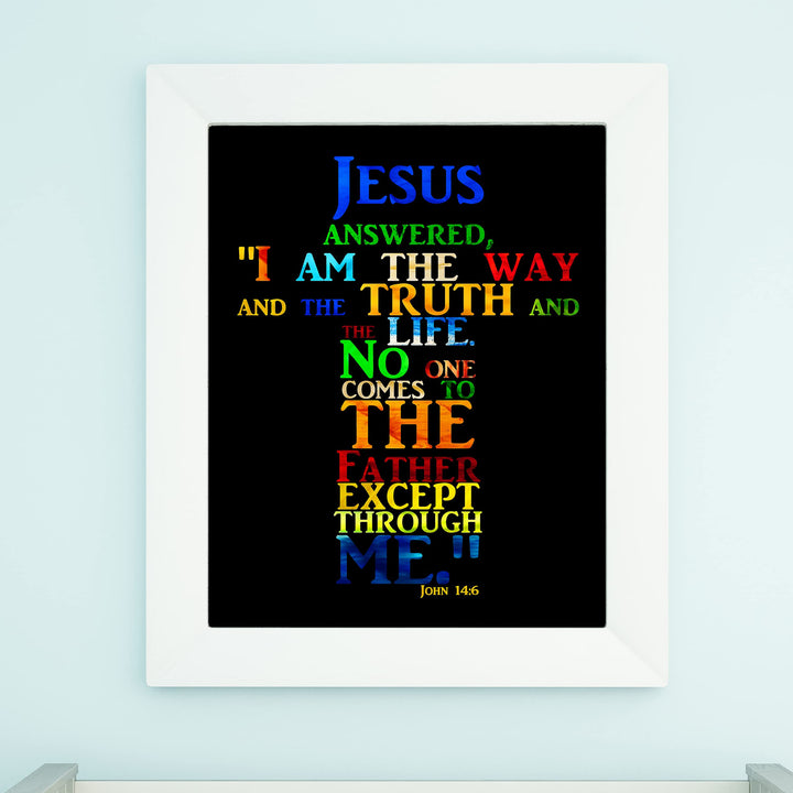"Jesus-I Am the Way, Truth &amp; Life"-Bible Verse Wall Art -Cross Word Art Sign -Scripture Wall Print-Ready to Frame. Home-Office-Church-Religious Decor. John 14:6. Great Christian Gift!
