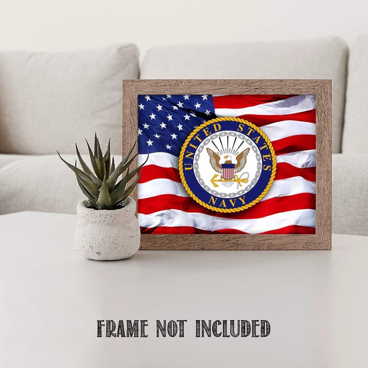 US Navy Emblem on USA Flag- 8 x 10"- Wall Art Prints- Ready To Frame- Official Navy Seal and Old Glory Proudly Waving-Replica Poster Prints. Home-Office-Military Decor. Display Your Pride & Respect.