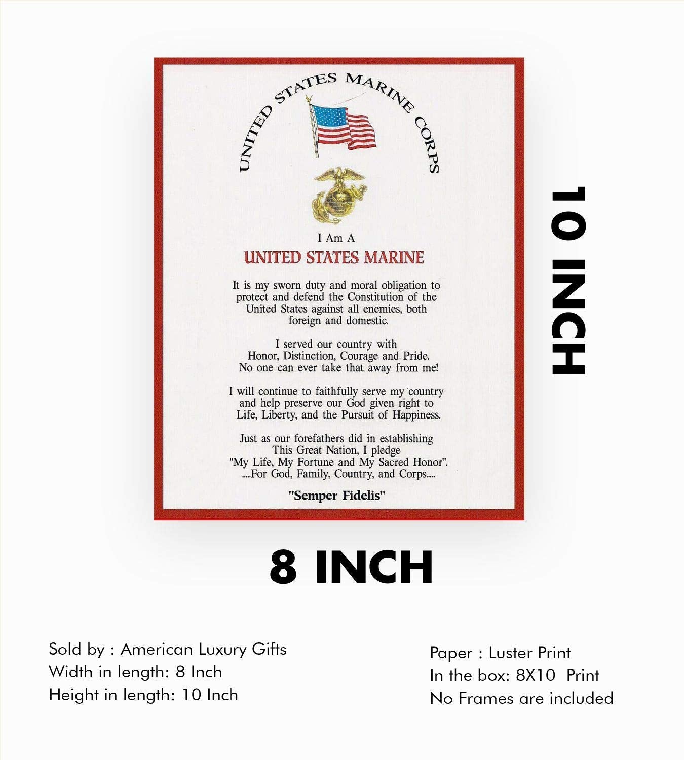 "I Am A United States Marine" Marine Corps Oath-Wall Art- 8 x 10"