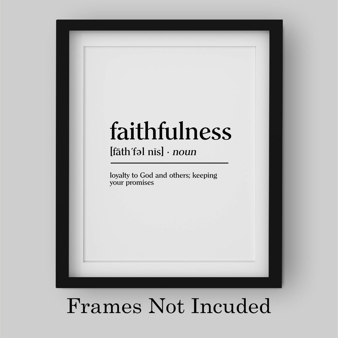 Faithfulness-Loyalty to God &amp; Others Inspirational Christian Wall Art-8 x 10" Typographic"Gifts of the Spirit" Print-Ready to Frame. Home-Office-Church-Sunday School Decor. Great Gift of Faith!