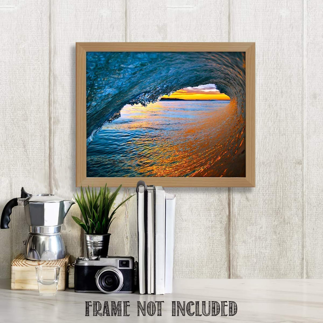 Sunset Wonder Wave - Inside the Pipe - 8 x 10 Print Wall Art - Ready to Frame. Modern Home D?cor, Office D?cor &amp; Wall Prints for Beach- Surfing Themed Wall Decor. Makes a Perfect Gift for Ocean Lovers