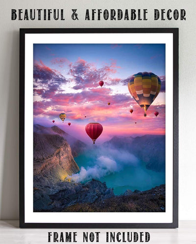 Hot Air Balloons Festival Over Mystic Canyon Lake- 8 x 10" Print Wall Art Ready to Frame. Beautiful Balloons in Gorgeous Natural Setting. Perfect Gift for Flight Enthusiasts.