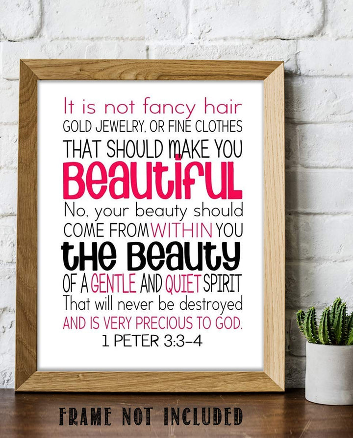 Beautiful- Gentle and Quiet Spirit- 1 Peter 3:3-4- Bible Verse Wall Art- 8x10"- Modern Scripture Wall Art Print- Ready to Frame. Home D?cor- Bedroom Decor. Great Christian Message For Young Women!