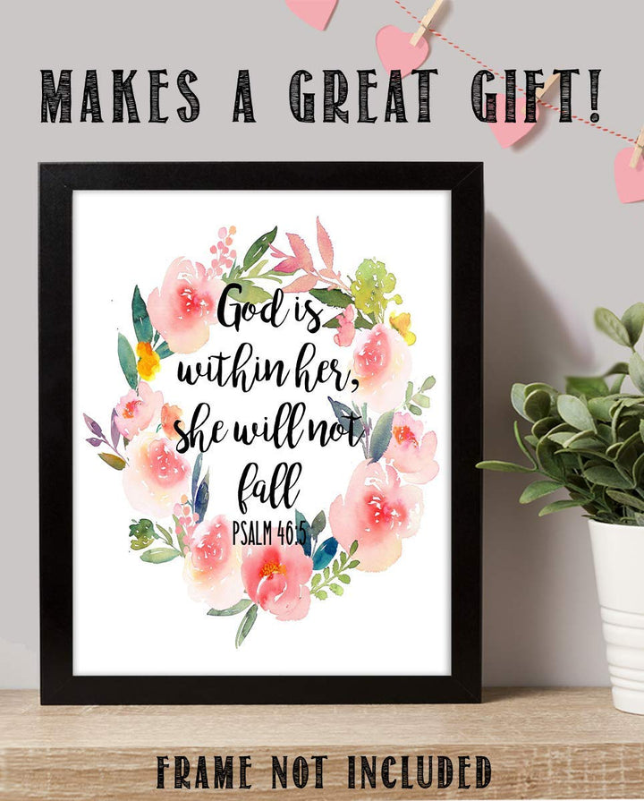 God is Within Her-She Will Not Fall- Psalms 46:5- Bible Verse Wall Art-8x10- Scripture Wall Art- Ready to Frame. Home D?cor, Office D?cor- Christian Wall Art. Inspiring &amp; Encouraging Verse-Mentors