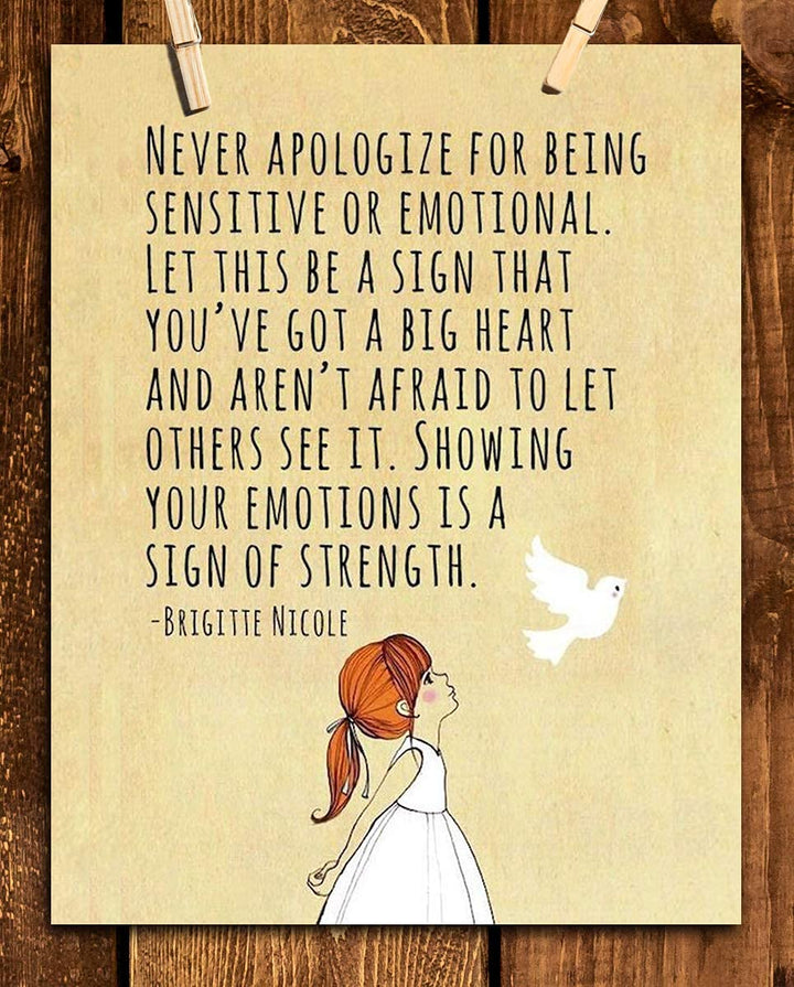Never Apologize For Being Sensitive-Brigitte Nicole-Inspirational Quotes Wall Print. 8 x 10" Wall Art-Ready to Frame. Modern Home-Office-School D?cor. Positive Message For Everyone! Great Gift!