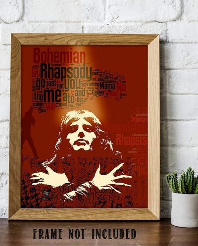 Freddie Mercury-"Bohemian Rhapsody" Abstract Word Art Print- 8 x 10 Wall Print- Ready To Frame- Queens Classic Song Poster. Home Decor-Studio-Bar-Man Cave Decor. Perfect Gift For All Rock Music Lovers