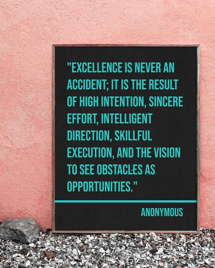 Excellence is Never An Accident- Inspirational Quotes-Wall Sign. 8 x 10" Typographic Art Print-Ready to Frame. Modern Motivational Home-Office-School D?cor. Great Reminder-Execute Your Plan To Win!