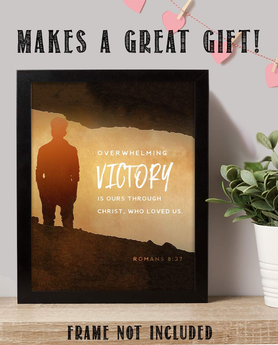 Victory In Christ-Romans 8:37 Bible Verse Wall Art- 8x10- Modern Sign Typography Image Ready To Frame- Scripture Wall Art-Home D?cor, Office D?cor-Christian Gifts. Inspiring &amp; Encouraging Verse.