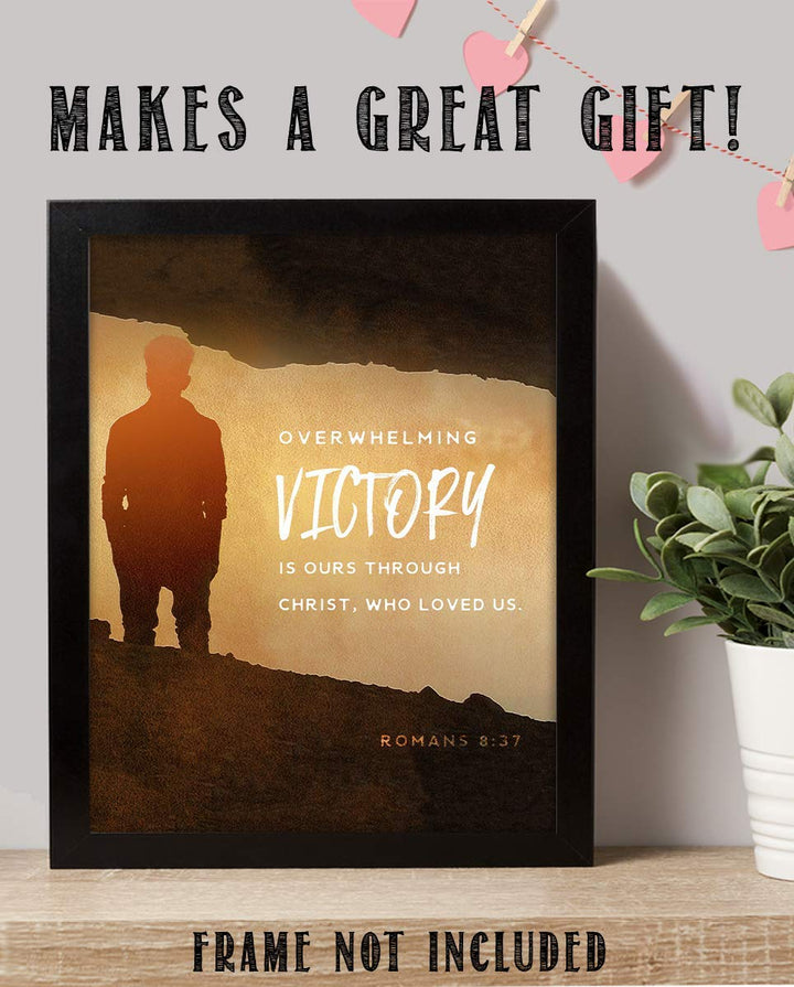 Victory In Christ-Romans 8:37 Bible Verse Wall Art- 8x10- Modern Sign Typography Image Ready To Frame- Scripture Wall Art-Home D?cor, Office D?cor-Christian Gifts. Inspiring &amp; Encouraging Verse.