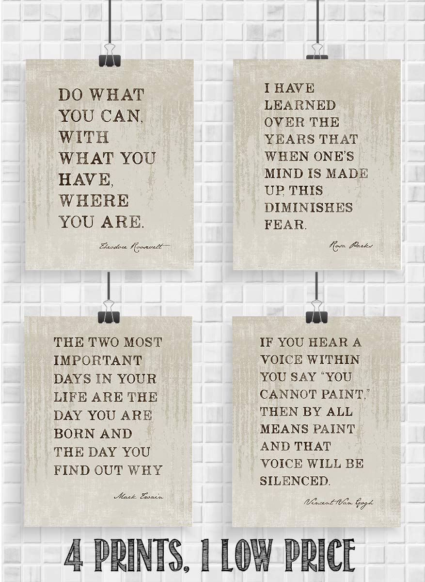 Famous Quotes Wall Art Set-4 (VG) 8 x 10"s Art Wall Prints- Eleanor Roosevelt, Rosa Parks, Mark Twain, Van Gogh-Ready to Frame. Home D?cor, Studio &amp; Office D?cor. Perfect for Motivation &amp; Inspiration.