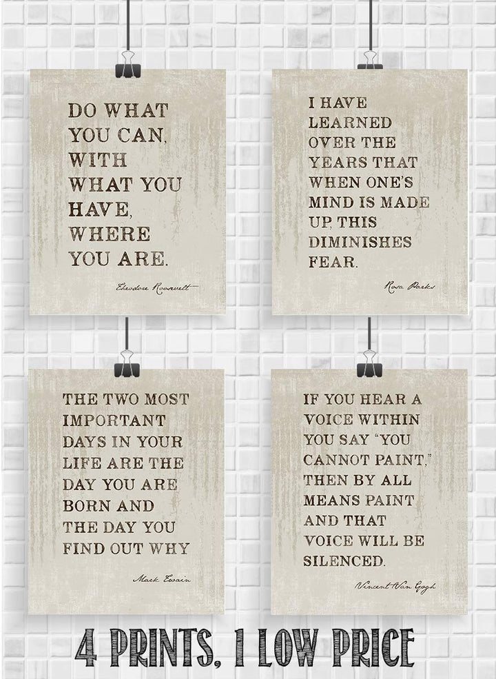 Famous Quotes Wall Art Set-4 (VG) 8 x 10"s Art Wall Prints- Eleanor Roosevelt, Rosa Parks, Mark Twain, Van Gogh-Ready to Frame. Home D?cor, Studio &amp; Office D?cor. Perfect for Motivation &amp; Inspiration.