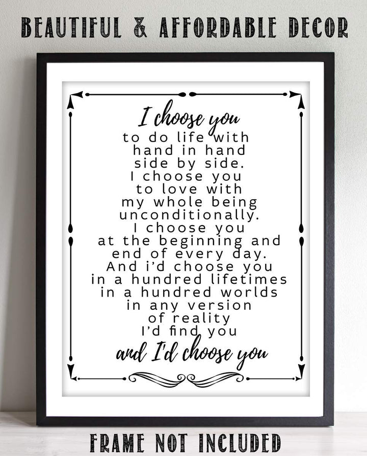 "I Choose You To Do Life With"- Love &amp; Marriage Vow Print- 8 x 10"