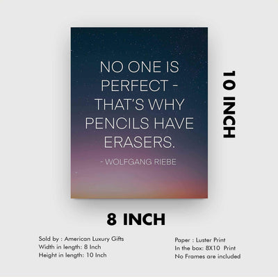 ?No One Is Perfect-Why Pencils Have Erasers? Motivational Wall Art Quotes -8 x 10" Starry Night Poster Print-Ready to Frame. Inspirational Decor for Home-Office-Work-Dorm. Perfect Classroom Sign!