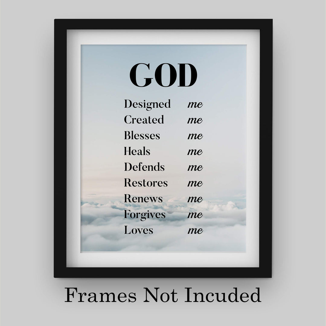 God Created-Blesses-Restores-Loves Me-Spiritual Wall Art-8 x 10" Modern Typographic Poster Print-Ready to Frame. Inspirational Home-Office-Church D?cor. Great Christian Gift of God&