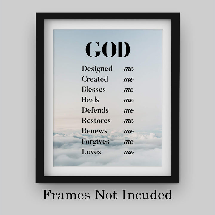 God Created-Blesses-Restores-Loves Me-Spiritual Wall Art-8 x 10" Modern Typographic Poster Print-Ready to Frame. Inspirational Home-Office-Church D?cor. Great Christian Gift of God&