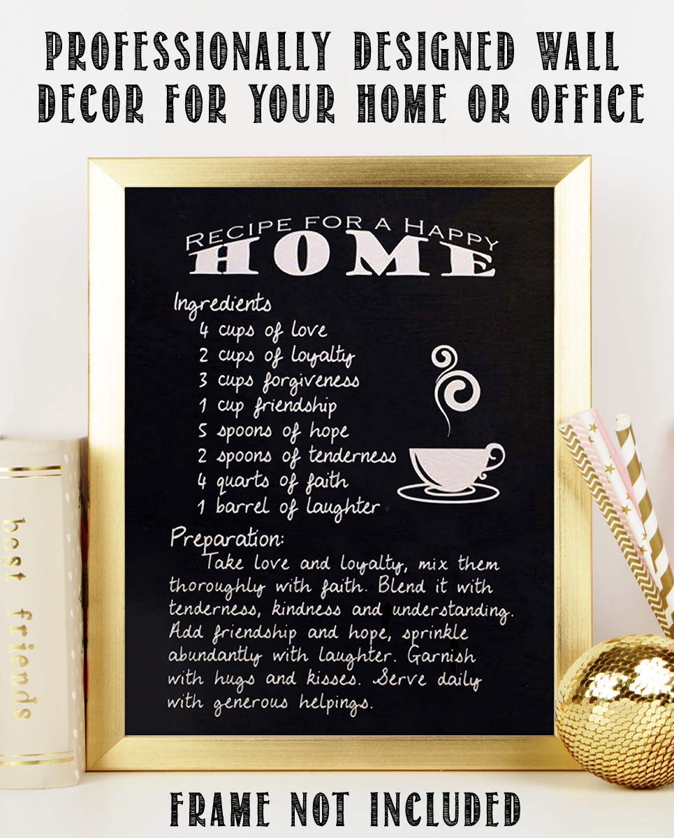 Recipe For Happy Home- Family Wall Art Sign- 8 x 10"- Replica Sign Print- Ready to Frame. Fun Home-Kitchen-Family Room Decor. Mix All the Ingredients-Love-Faith-Laughter. Perfect Housewarming Gift.