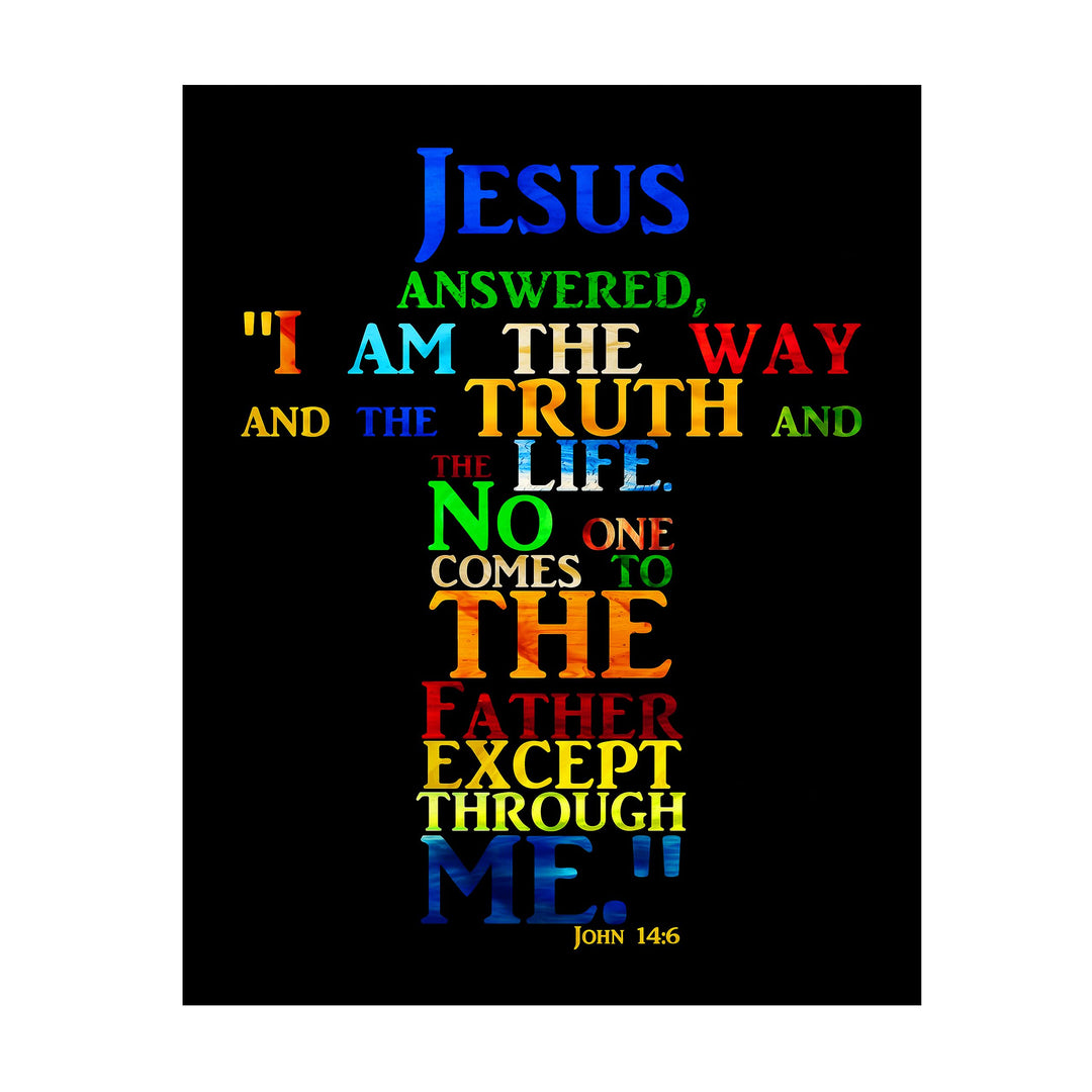 "Jesus-I Am the Way, Truth &amp; Life"-Bible Verse Wall Art -Cross Word Art Sign -Scripture Wall Print-Ready to Frame. Home-Office-Church-Religious Decor. John 14:6. Great Christian Gift!