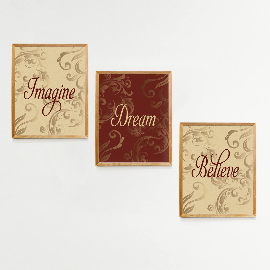 Imagine-Dream-Believe- Quotes Wall Art Set (3) - 8 x 10"s Fine-Art Design Wall Prints- Ready to Frame. Home-Office-School-Library D?cor. Perfect Wall Decor Gift for Motivation &amp; Inspiration.