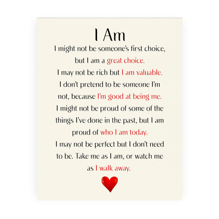 I Am Valuable- Inspirational Quotes Wall Art Print -10x8"-Ready to Frame. Motivational Word Wall Sign. Home-Office-School Decor. Great Sign For Building Confidence!