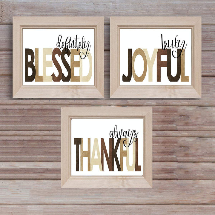 Blessed- Joyful- Thankful Wall Art Trio Set- (3) 10 x 8&