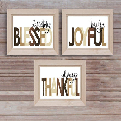 Blessed- Joyful- Thankful Wall Art Trio Set- (3) 10 x 8's