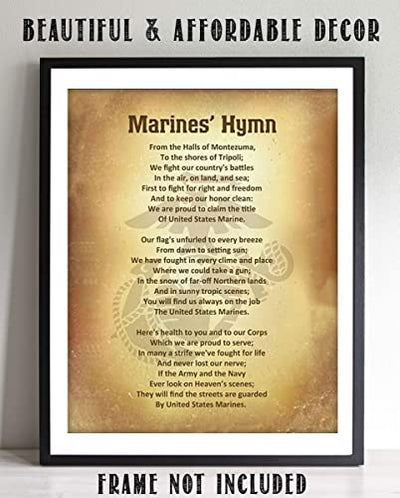 Marine Corps Hymn- Song Wall Art w/Logo Silhouette- 8 x 10"